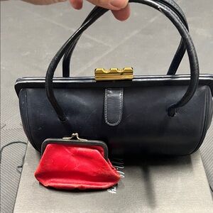 Elegant Navy Blue Handbag with Red Coin Purse